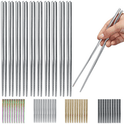 ReaNea Silver 10 Pairs of Reusable Chopsticks, Stainless Steel Metal Chopsticks, Japanese Chinese Korean Chopsticks 8.9 Inch