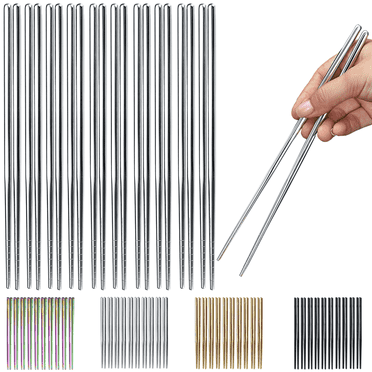 ReaNea Silver 10 Pairs of Reusable Chopsticks, Stainless Steel Metal Chopsticks, Japanese Chinese Korean Chopsticks 8.9 Inch