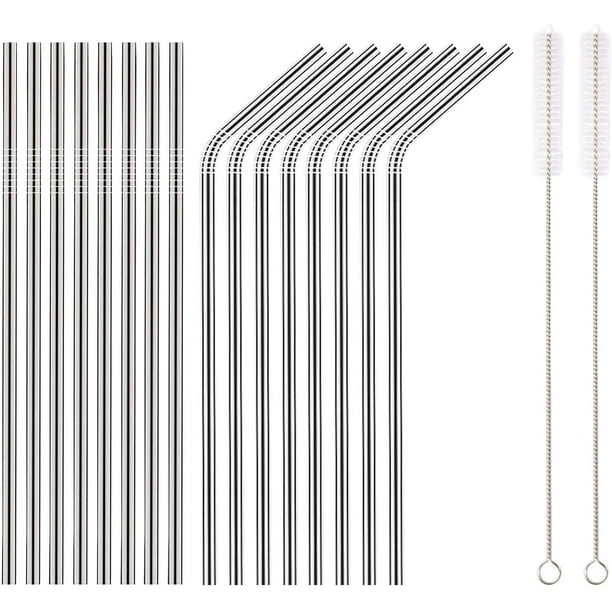 ReaNea Silver 18 Piece Stainless Steel Straw Set, 8.5" Reusable Metal