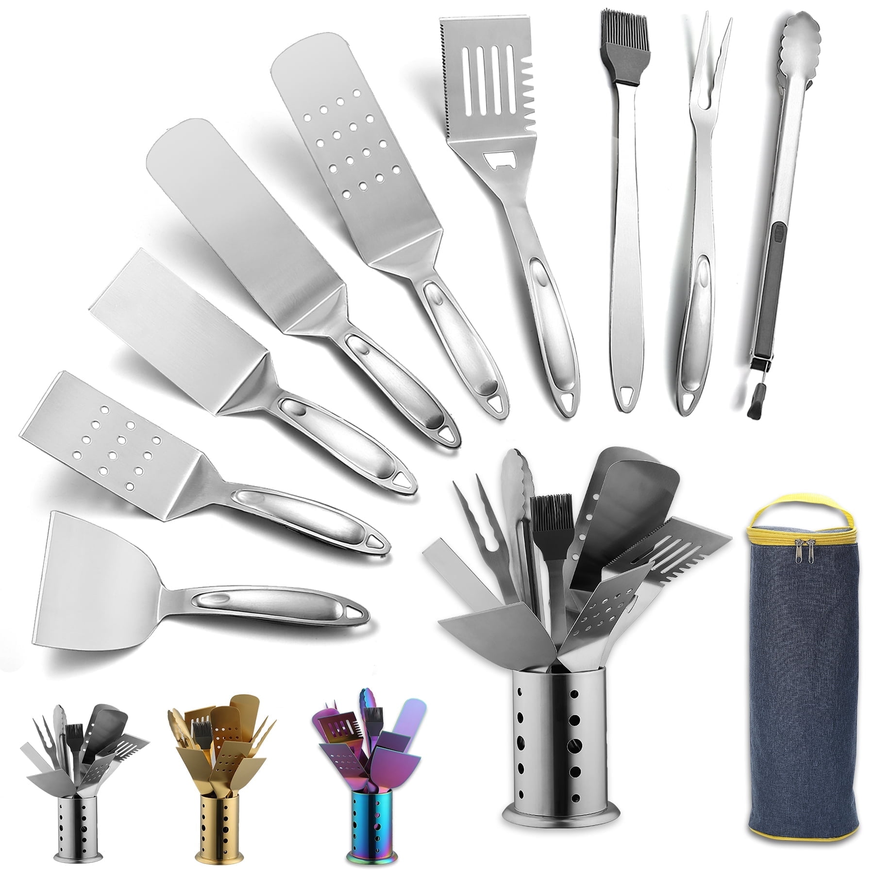 ReaNea Silver Barbecue Set of 10 Stainless Steel Grill Tool Set for All Grill Types and Dishwasher Safe