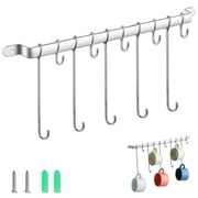 ReaNea Silver Coffee Cup Holder With 10 Hooks Stainless Steel One Piece Wall Mounted Coffee Cup Holder