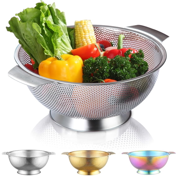 ReaNea Silver Colander 5 Quart, Stainless Steel Draining Bowl,Mesh Strainer For Kitchen and Dishwasher Safe