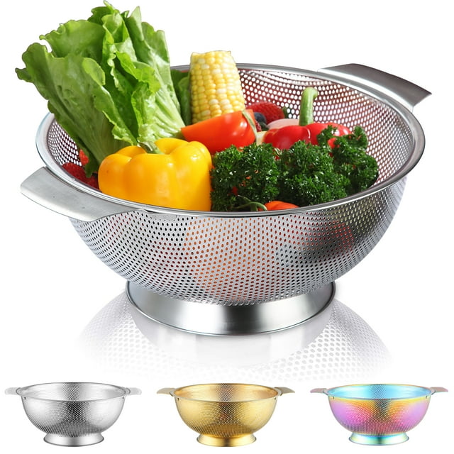 ReaNea 5 Quart Silver Colander, Stainless Steel Pasta Cooking Draining