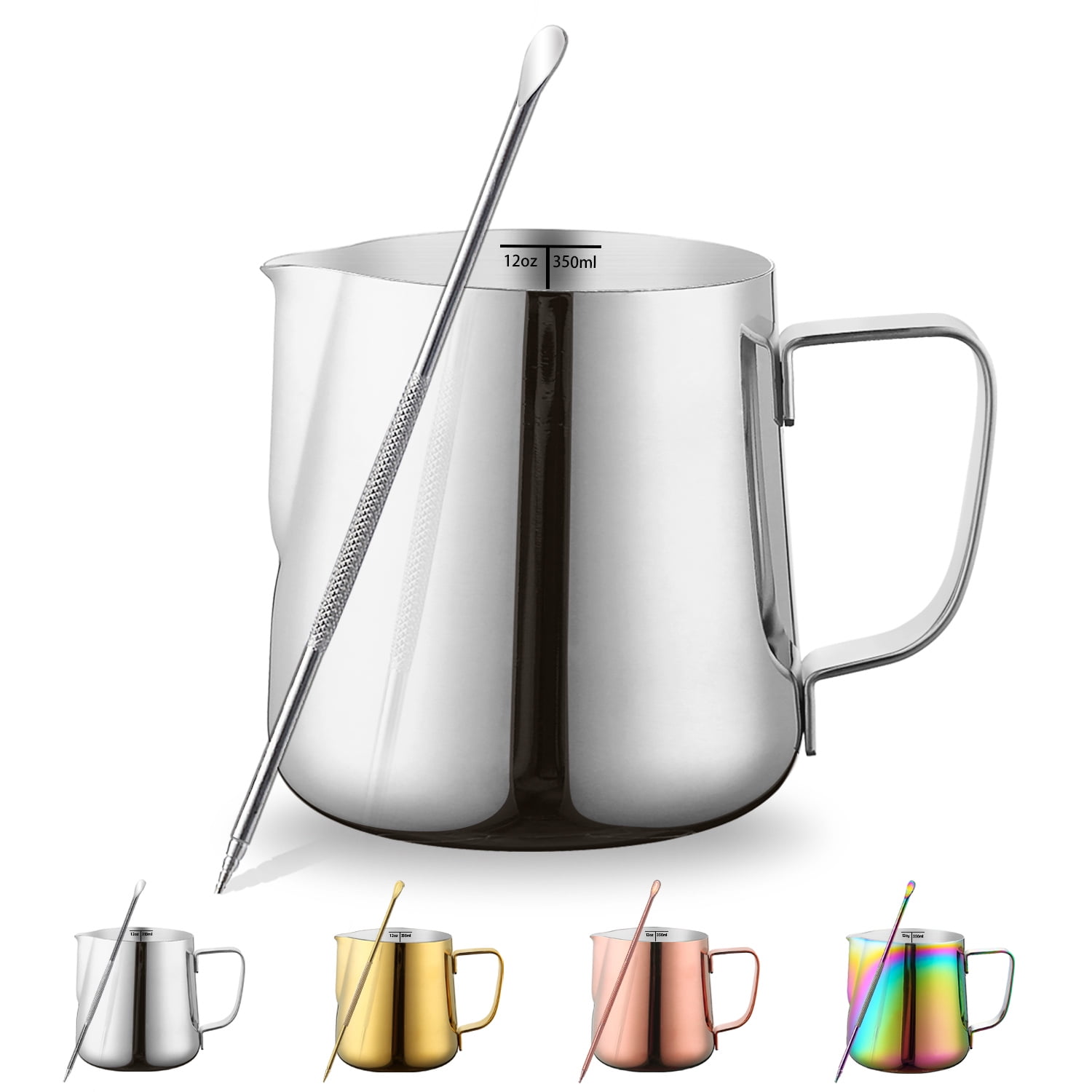 Milk Frothing Pitcher, Milk Frother Cup Stainless Steel, Espresso Steaming Pitcher 10 oz (300 ml), Size: 10oz, Silver