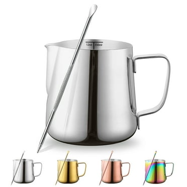 ReaNea Silver Milk Frothing Pitcher 12oz Stainless Steel Milk Frother Cup