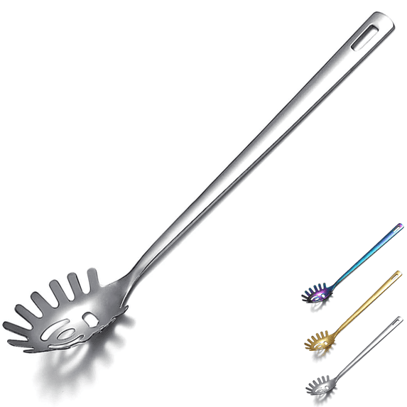 ReaNea Pasta Spoon, Spaghetti Spoon Stainless Steel Spaghetti Server For Cooking, Pasta Fork, Noodle Fork Noodle Spoon, Silver Spork