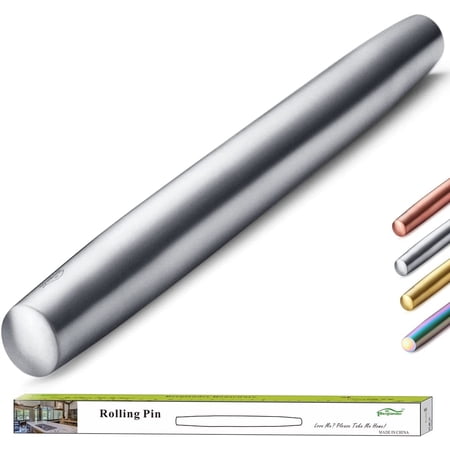 ReaNea Silver Rolling Pin 16.7" Stainless Steel Matte Roller Rolling Pin For Baking
