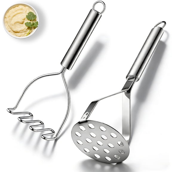 ReaNea Potato Masher Set of 2, Stainless Steel Heavy Duty Mash Potatoes Masher Kitchen Tool Utensils for Avocado Potatoes Beans Meat Vegetables, Kitchen Gadgets