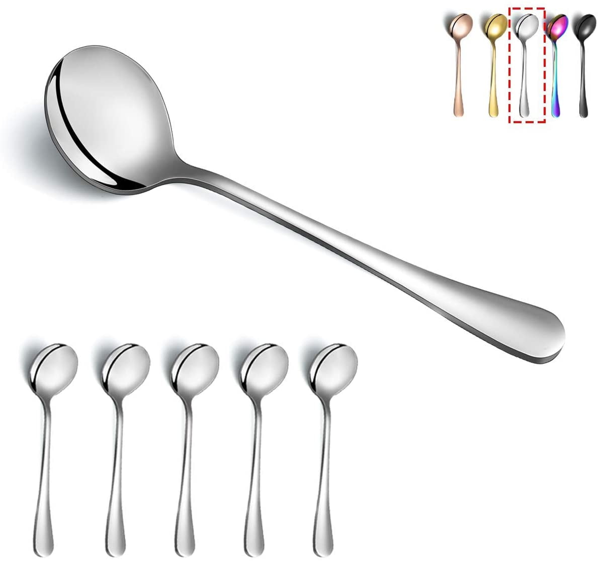 ReaNea Soup Spoons 6 Pieces Stainless Steel Round Dinner Spoon, Table Spoons Silverware Set