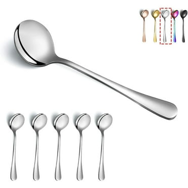 ReaNea Soup Spoons 6 Pieces Stainless Steel Round Dinner Spoon, Table Spoons Silverware Set
