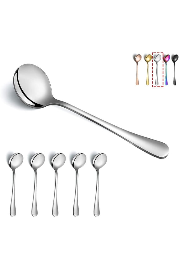 Soup Spoons 6 Pieces Stainless Steel Round Dinner Spoon, Table Spoons Silverware Set