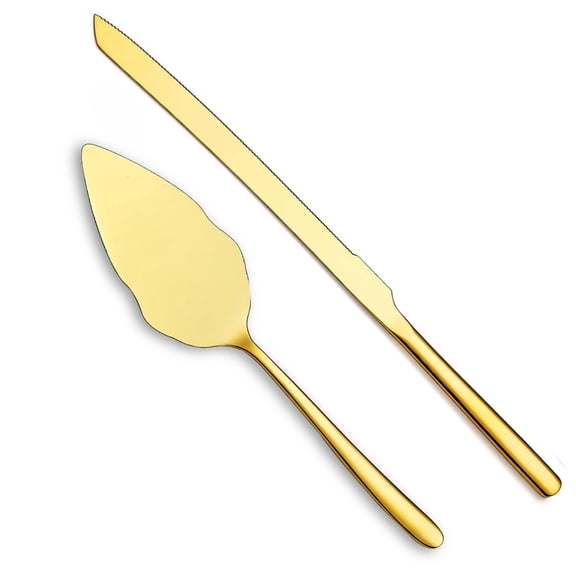 ReaNea Stainless Steel Cake Knife & Server Set, Golden Pie Pastry Serving Utensils, Ideal for Wedding, Birthday, Parties & Special Events