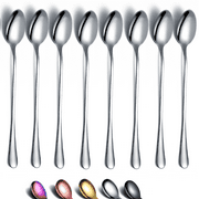 ReaNea Stainless Steel Long Handle Mixing Stirring Spoons with Titanium Coated Handle (8 Count)