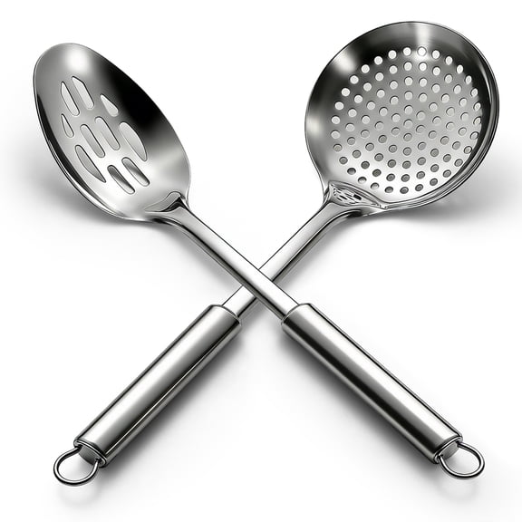 ReaNea Stainless Steel Skimmer Set of 2, Kitchen Spider Strainer Skimmer Ladle for Straining Pasta