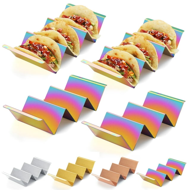 ReaNea Taco Holder 4 Packs Stainless Steel Taco Stand Rack With Handles（Rainbow）