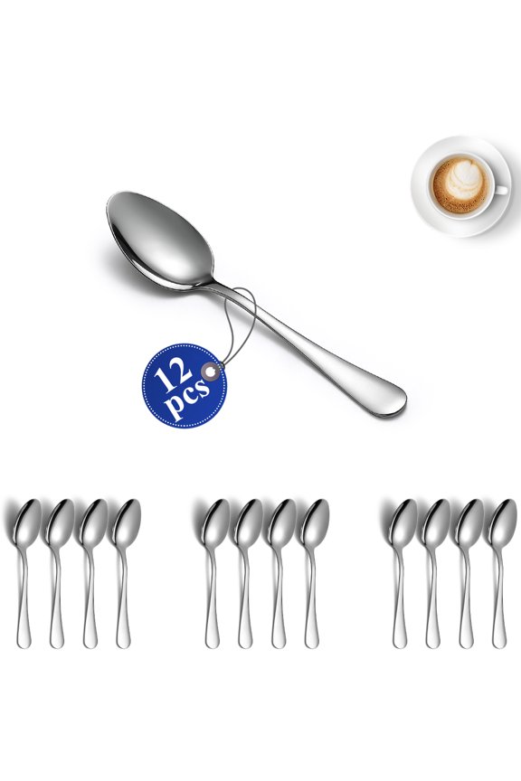 Teaspoon Set of 12, Stainless Steel Spoons Silverware, Durable Small Spoon, Good Teaspoons, Kitchen Dessert Spoon Set, Dishwasher Safe