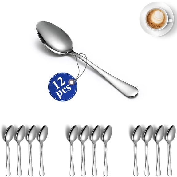 ReaNea Teaspoon Set of 12, Stainless Steel Spoons Silverware, Durable Small Spoon, Good Teaspoons, Kitchen Dessert Spoon Set, Dishwasher Safe