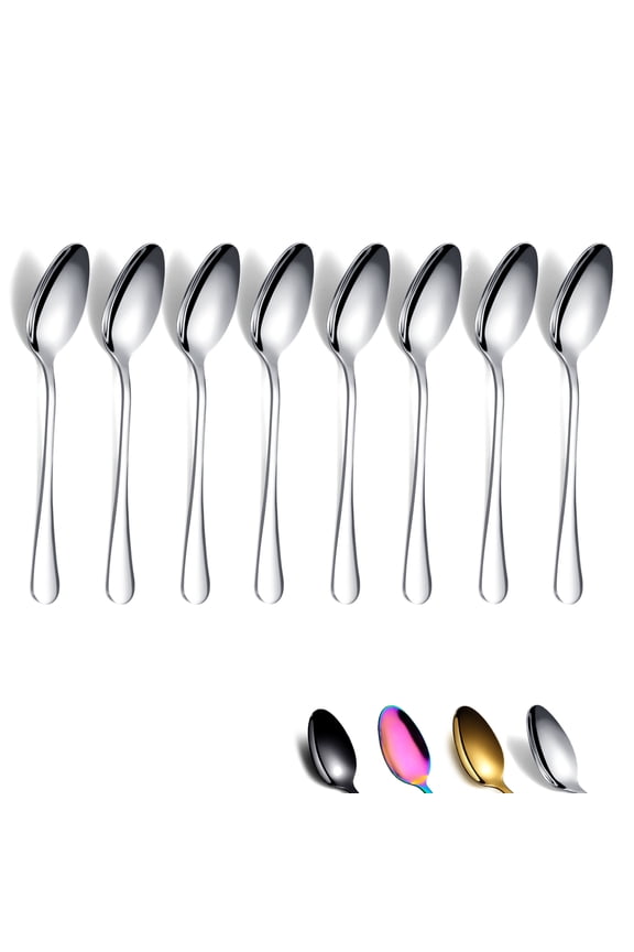 Teaspoons 5.5" Set of 8 Stainless Steel Tea Spoons Silverware, Small Dessert Tea Spoon
