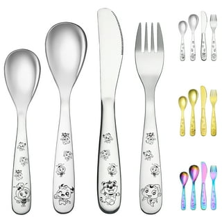 Kids Silverware Set Toddler Utensils 18/8 Stainless Steel 4PCS Fork Spoon  and Knife Cutlery Child Flatware for Age 3+