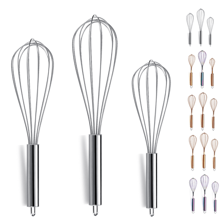 3 Pack Stainless Steel Whisk Set 6 Wire Whisks 8/10/12 Inch Kitchen Balloon  Whisks