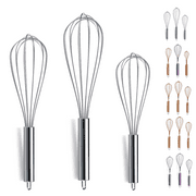 ReaNea Whisk Set Pack of 3 Stainless Steel 8" 10" 12" Whisks for Cooking, Beater, Kitchen Wire Wisk
