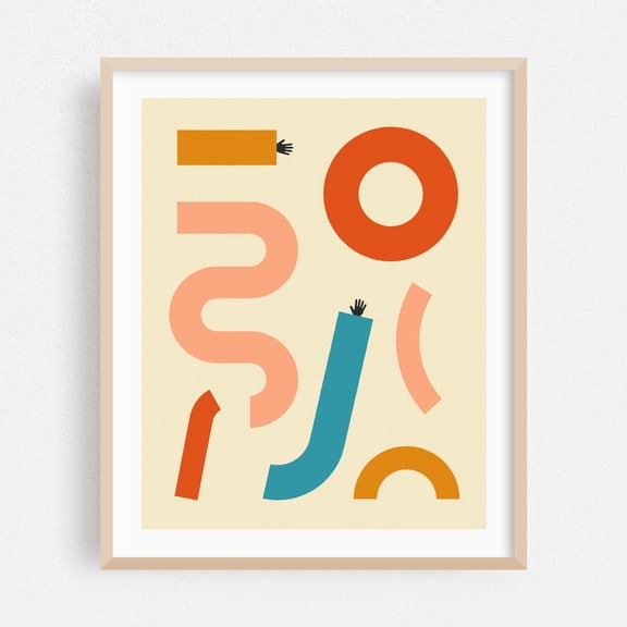 Reach (2) - Screen Print Abstract Geometric Modern Art Minimalist Mid-Century Modern Pattern Art Deco Oak Framed Wall Art Print 11 x 14 inches