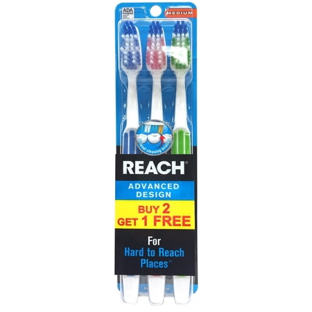 Reach Advanced Design Medium Bristle Toothbrush, 3 Pack