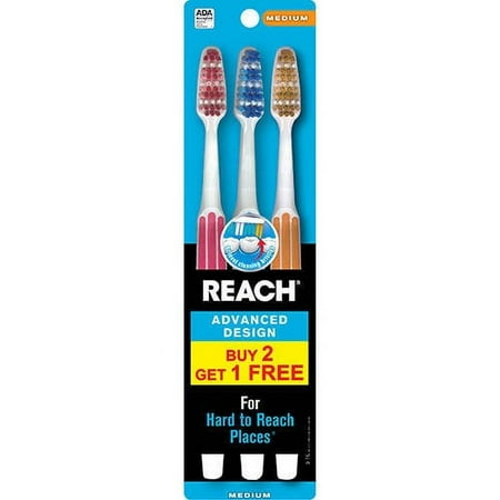 Reach Advanced Design Medium Toothbrush, 3 count