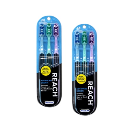 Reach Advanced Design Toothbrushes Medium, 3 Count - Pack of 2