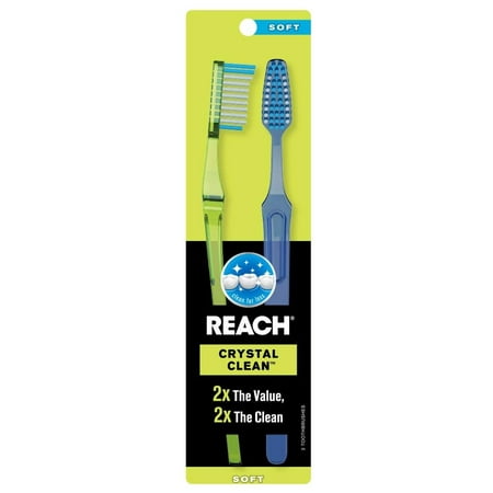Reach Crystal Clean Soft Value Pack Adult Toothbrushes Assorted Colors, 2 Ea, 2 Pack