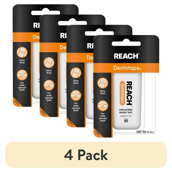 Reach Dentotape Extra Wide Waxed Dental Floss, Unflavored, 100 Yards (4 Pack)