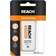 Reach Dentotape Waxed Dental Floss with Extra Wide Cleaning Surface for Large Spaces between Teeth, Unflavored, 100 Yards Pack of 6, 100 yards of.., By Brand Reach