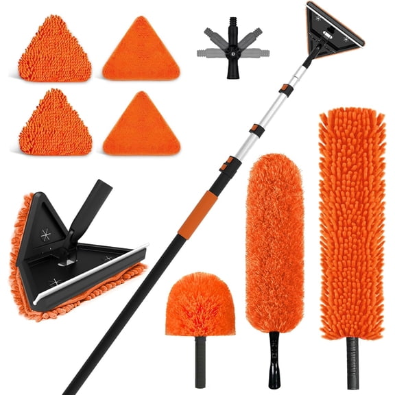 Reach Duster Cleaner Kit, Dusters for Cleaning with Extension Pole, Baseboard & Wall and Window Cleaner Mop for Fan Blades, High Ceiling and Cobweb