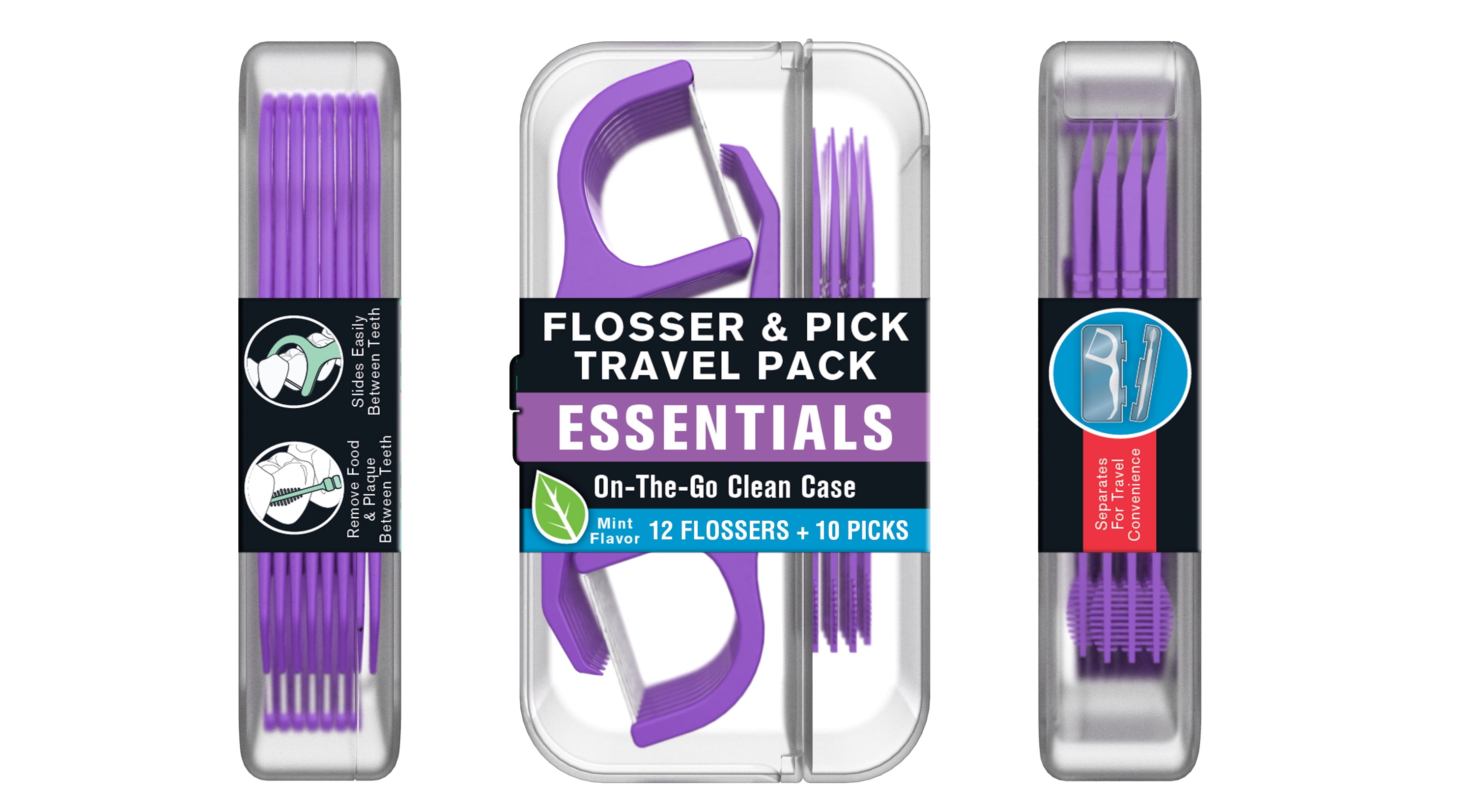 Reach Flossers and Floss Picks Travel Pack, Mint Flavor, on-the-go Clean Case, 12 Flossers, 10 Picks