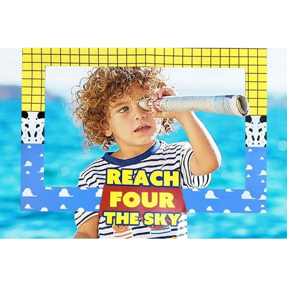 Reach For The Sky 4th Birthday Party Photo Frame Prop - 1 Pack Suitable for Boys 4th Birthday Party