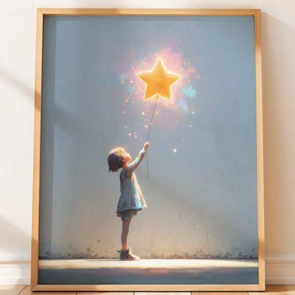 Reach For The Stars Whimsical Pastel Mural Silhou Wall Art Print