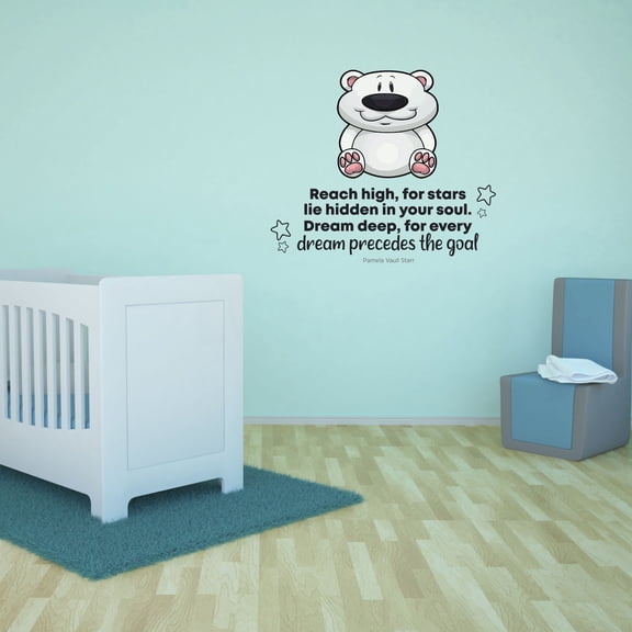 Reach High Cute Bear Life Quote Cartoon Quotes Decors Wall Sticker Art Design Decal for Girls Boys Kids Room Bedroom Nursery Kindergarten Home Decor Stickers Wall Art Vinyl Decoration (35x40 inch)