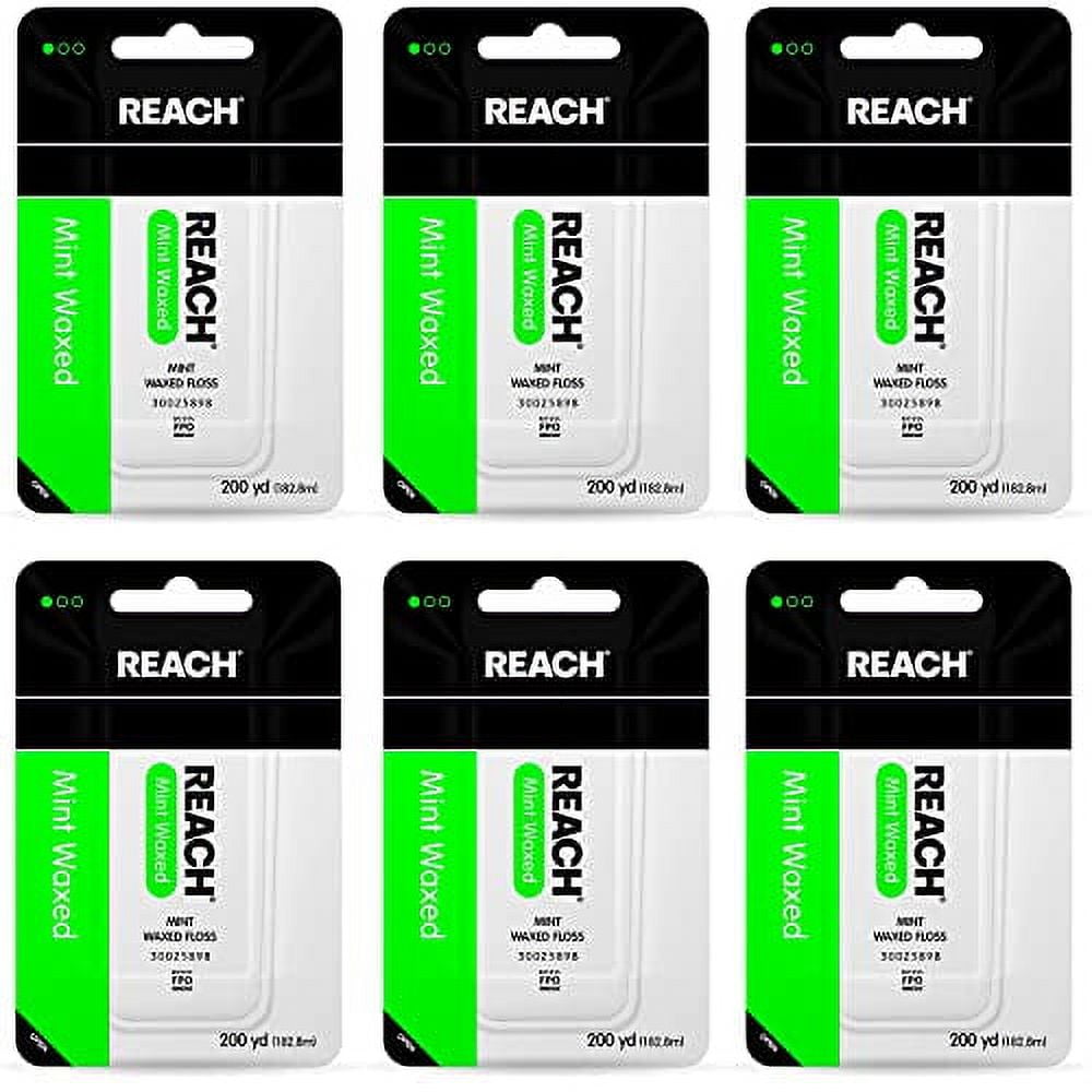 Reach Mint-Flavored Waxed Dental Floss for Oral Care & Removal of Plaque & Food From Teeth & Gum Line, (ADA), Refreshing Mint Flavor, 200 yd (Pack of 6)