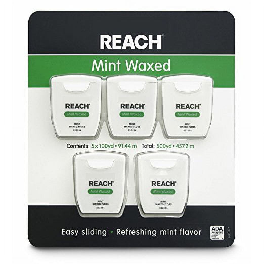 Reach Mint Waxed Dental Floss 100 Yards Per Pack (Pack of 5)