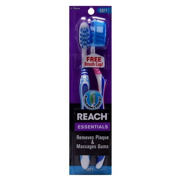 Reach Oral Care Essentials Toothbrush With Brush Cap, Soft, 2 Ea