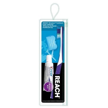 Reach Oral Care Toothbrush, 3D Whitening Toothpaste And Toothbrush Cap Travel Kit, 1 Ea, 3 Pack