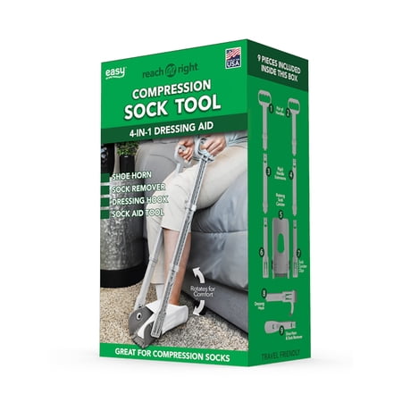Reach Right Compression Sock Aid Device, Long Shoe Horn, Dressing Hook, 1 Ct