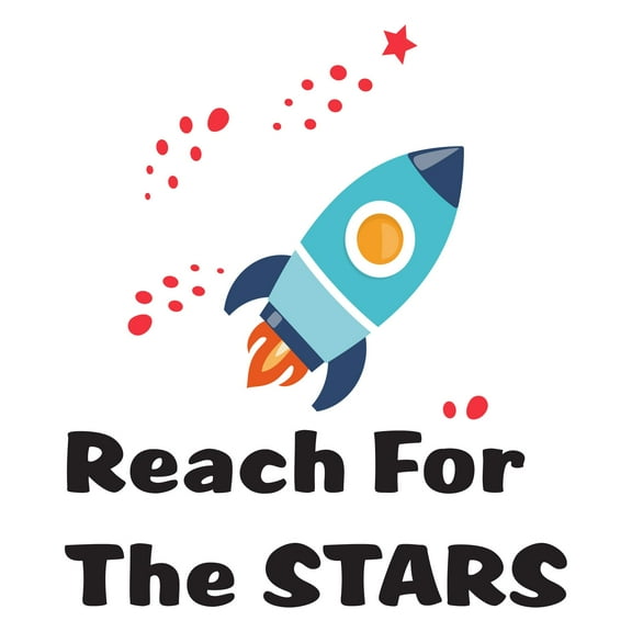 Reach for the Stars Quote Lettering Wall DecorWall Decal Decoration Reach for the Stars Adventurous Space Cartoon Rocket Decorating Ideas for Boy's Bedroom Size: 9 In(W) x 10 In(H)