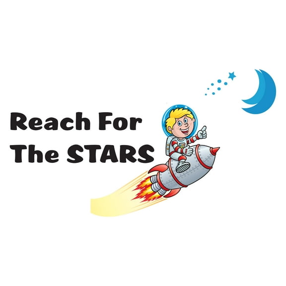 Reach for the Stars Quote Lettering Wall DecorWall Decal Decoration Reach for the Stars Adventurous Space Cartoon Rocket Decorating Ideas for Child's Bedroom Size: 40 In(W) x 24 In(H)