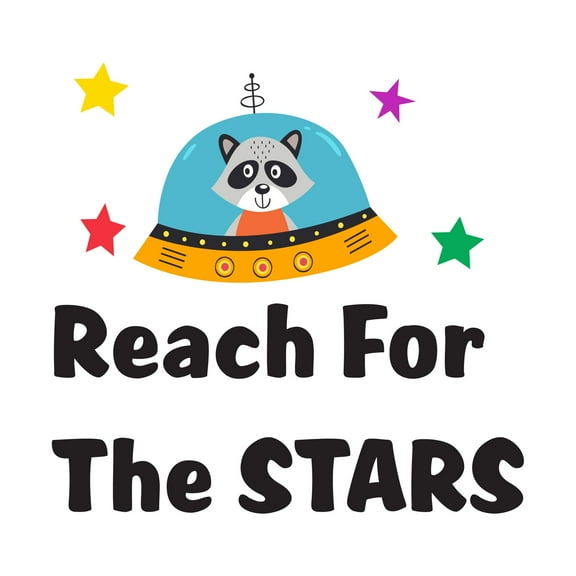 Reach for the Stars Wall Art lettering DecorWall Decal Decoration Reach for the Stars Adventurous Space Cartoon Space Decorating Ideas for Child's Bedroom Size: 10 In(W) x 10 In(H)