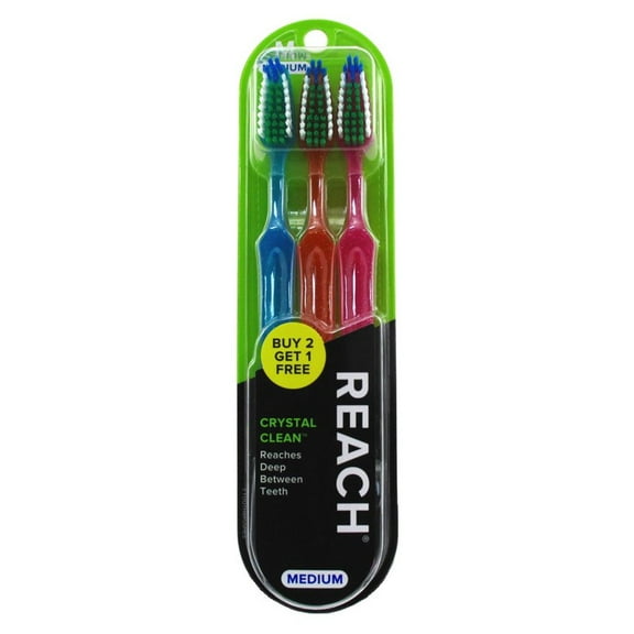 Reach Toothbrush Crystal Clean Medium B2G1, 3 Count Assorted Color, 1 Ea