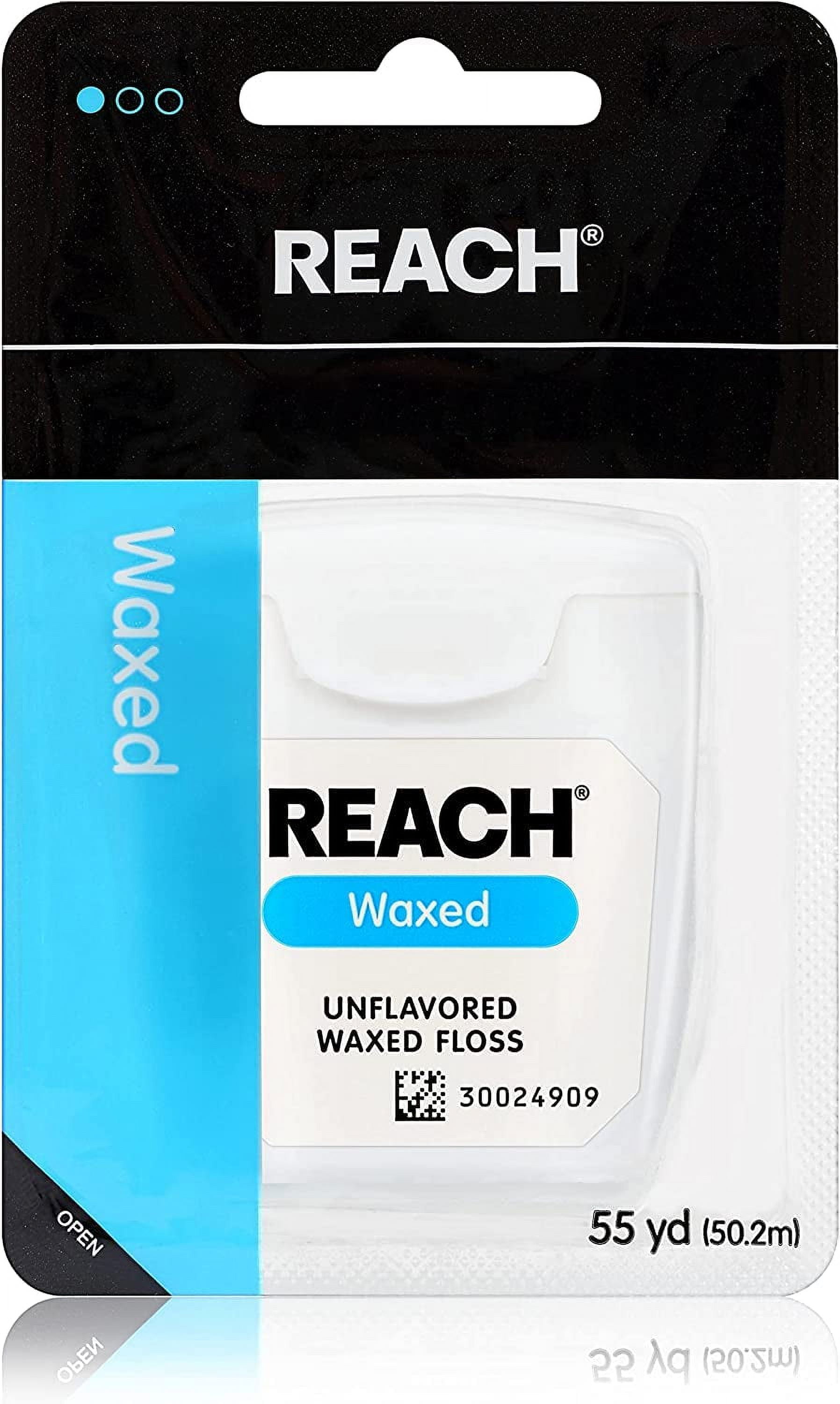 Reach Unflavored Waxed Dental Floss for Oral Care & Removal of Plaque & Food From Teeth & Gum Line, Accepted by the American Dental Association (ADA), Unflavored, 55 yds (Pack of 3)