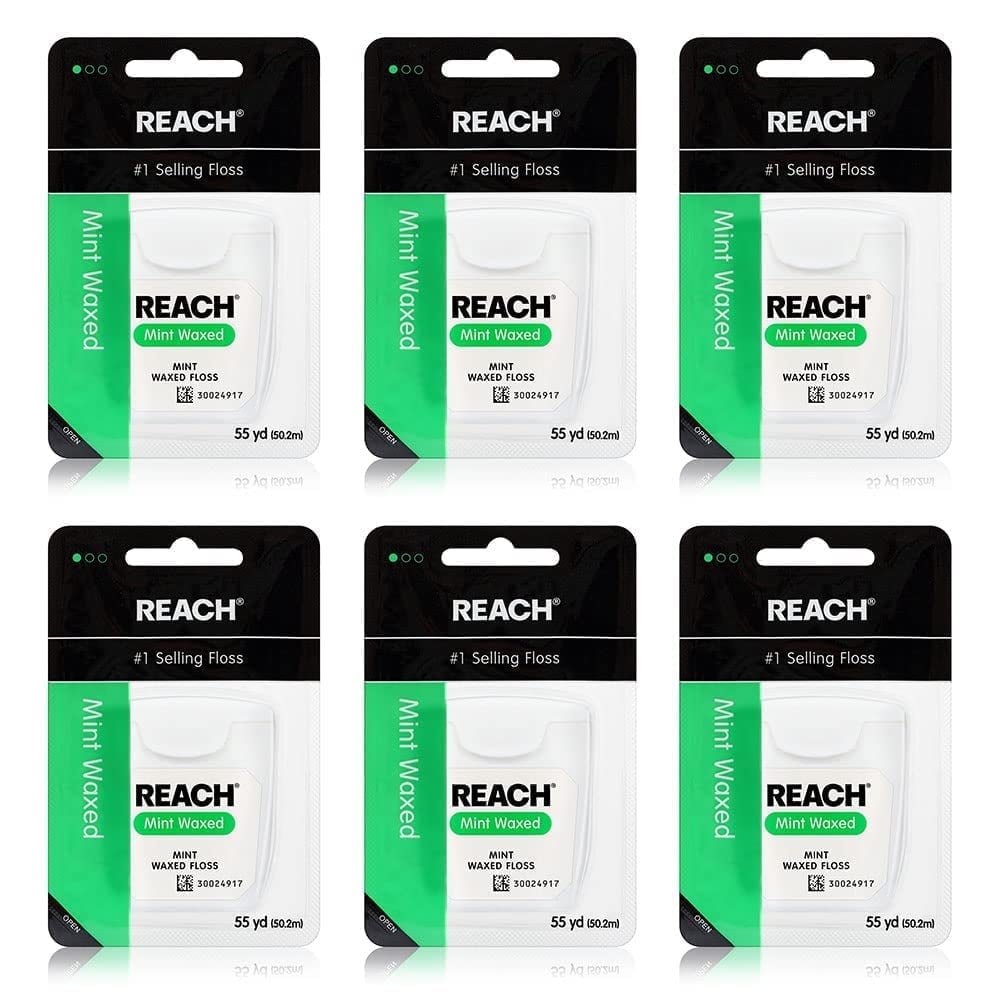 Reach Waxed Dental Floss Bundle with Mint Flavor, 55 YD 6 Count