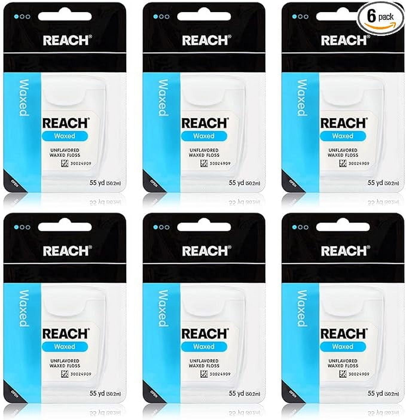 Reach Waxed Dental Floss Bundle | Effective Plaque Removal, Extra Wide Cleaning Surface | Shred Resistance & Tension, Slides Smoothly & Easily, PFAS FREE | Unflavored, 55 YD, 6pk