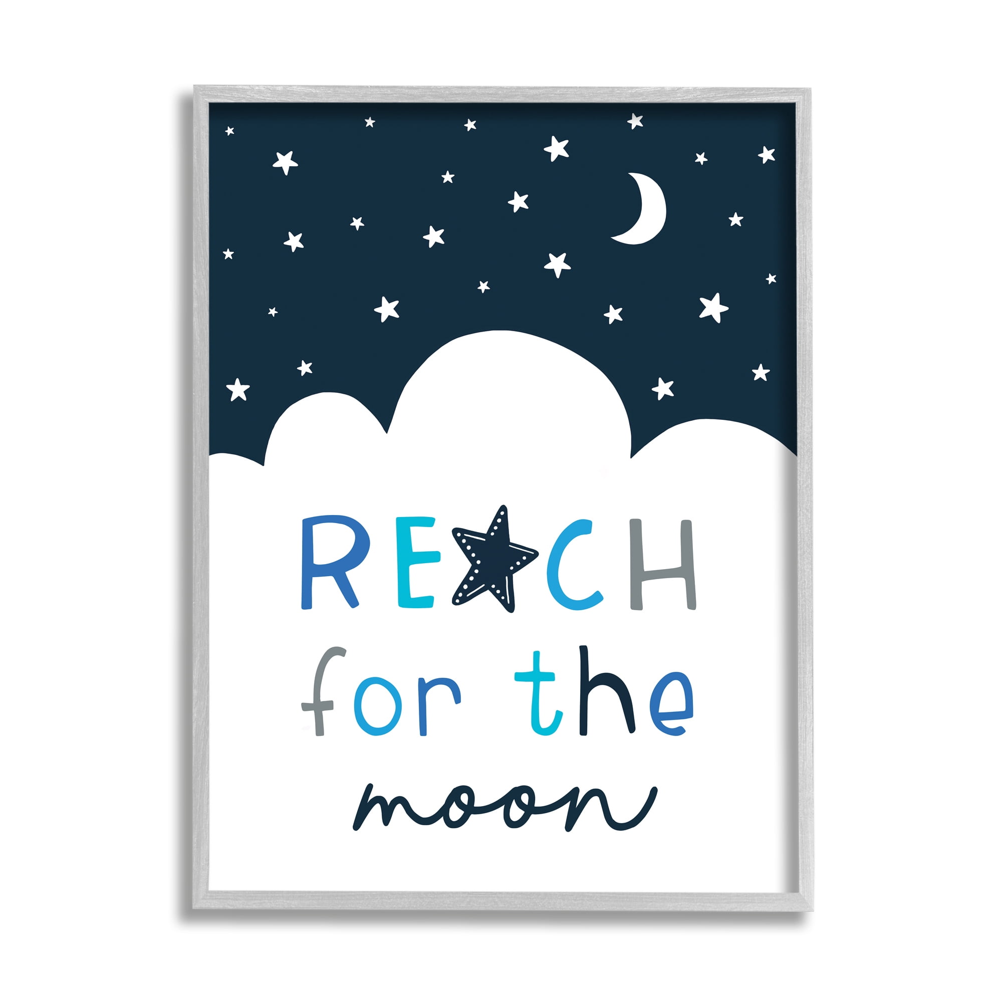 Reach for Moon Phrase Night Sky Clouds 16 in x 20 in Framed Painting Art Print, by Stupell Home Décor